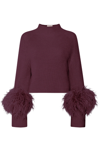 Merino Mock Neck Sweater With Feathers | Mulberry