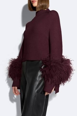 Merino Mock Neck Sweater With Feathers | Mulberry