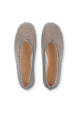 Mesh Ballet Flat With Diamanté Detail | Nero