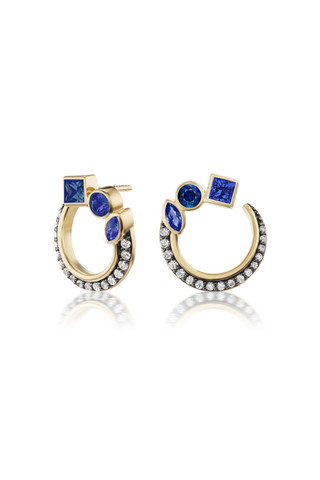 Mini Bezel Crescent Earrings | Blue Sapphire