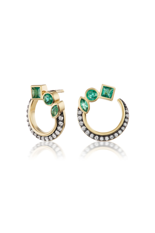 Mini Bezel Crescent Earrings | Emerald