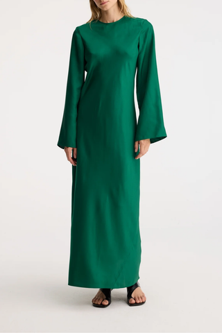 silk dress wide green Minimal Silk Dress