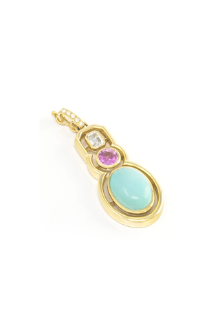 Morse Code Shadow Charm | Diamond, Pink Sapphire and Turquoise