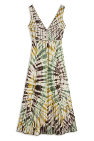 Nellie Dress | Green Tie Dye Embroidery