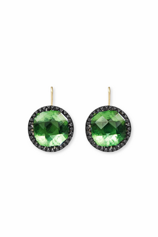 Olivia Button Earrings | Black Rhodium/Grass