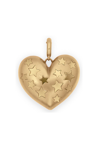 Paulette Brushed Yellow Gold Heart with Yellow Gold Stars Pendant