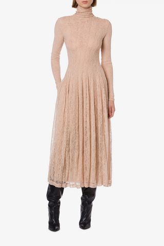 Stretch Lace Midi Dress | Beige