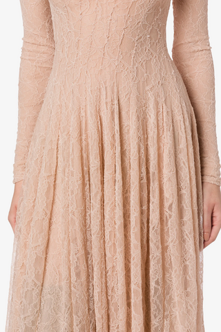 Stretch Lace Midi Dress | Beige