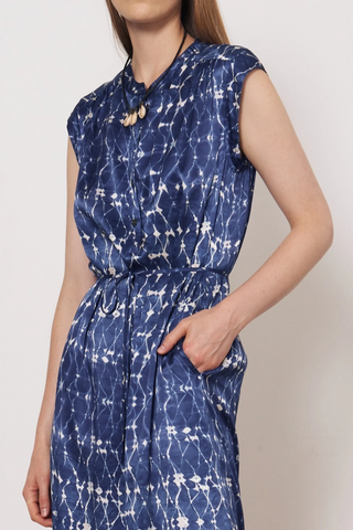 Zaire Silk Charmeuse Diamond Midi Dress | New Blue