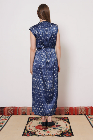 Zaire Silk Charmeuse Diamond Midi Dress | New Blue