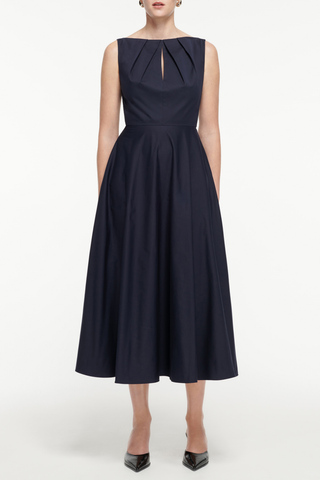 Cotton Poplin Midi Dress | Navy