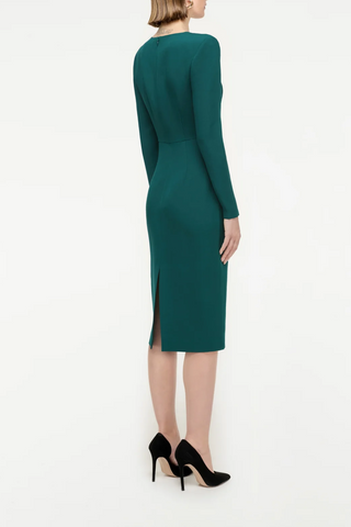 Long Sleeve Wool Silk Midi Dress | Dark Green