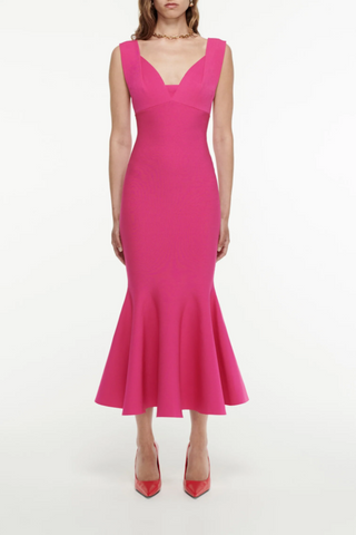 Knit Bust Detail Fluted Hem Maxi Dress | Pink