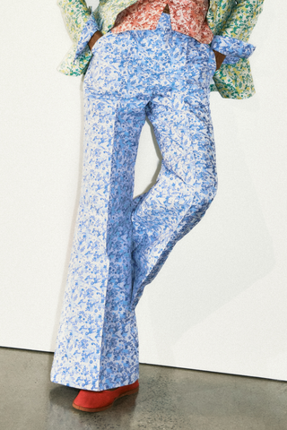 Paneled and Piped Flare Pant | Blue
