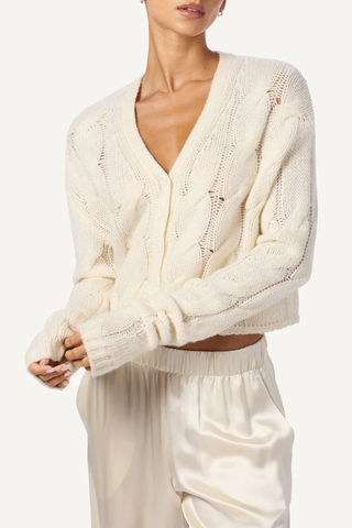 Jolie V Neck Cropped Cable Cardigan | Gardenia