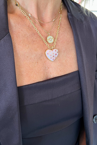 Medium Puff Heart Pendant | Pink Opal & Sapphires
