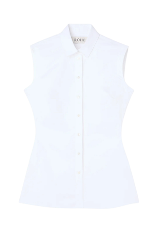 Shaped Poplin Sleeveless Shirt | Optic White