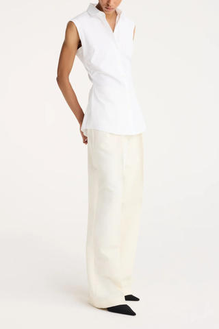 Shaped Poplin Sleeveless Shirt | Optic White