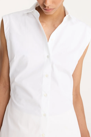 Shaped Poplin Sleeveless Shirt | Optic White