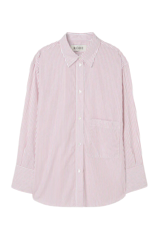 Shirt with Large Cuffs and Fray Detail | White/Port Stripe