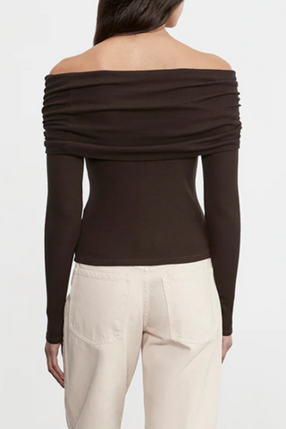 Silk Rib Off-Shoulder Top | Coffee Bean