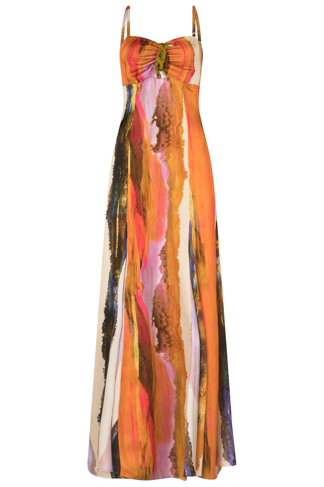 orange abstract dress Women's Paradisa Atlantis Orange Multi Cotton Abstract Print Maxi Dress | Size: S