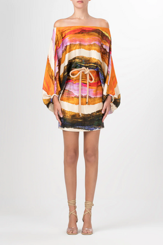 Manon Dress | Orange Orchid Abstract