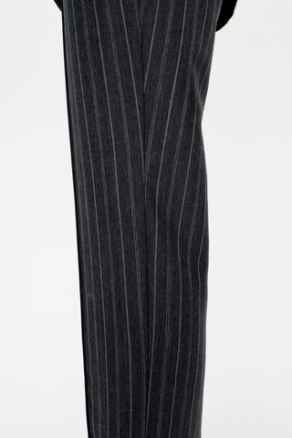 Vera Straight Leg Crop Pant | Grey Pinstripe