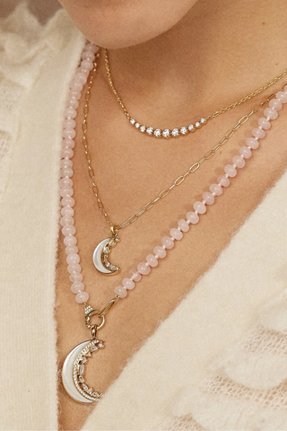 Mini Crescent Moon Inlay Necklace | Mother of Pearl & Diamond