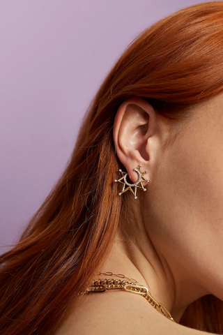 Starburst Crescent Earrings | Gold and Diamond