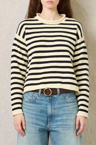 Striped Pullover Sweater | Cream/Midnight Navy Stripe