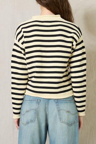 Striped Pullover Sweater | Cream/Midnight Navy Stripe