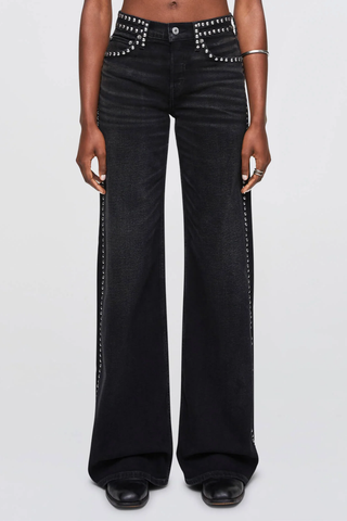 Studded Mid Rise Wide Leg Jean | Crafted Black Stud