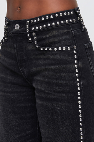 Studded Mid Rise Wide Leg Jean | Crafted Black Stud