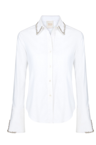 Bessette With Crystal Collar And Cuff Shirt | White