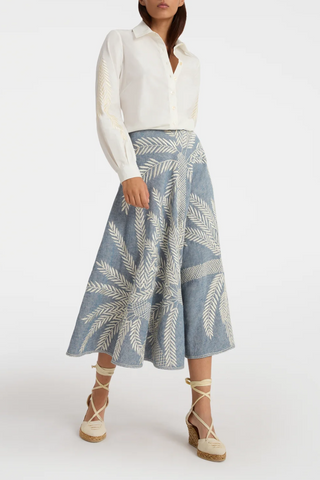 Tasha Skirt 3 Palm Embroidery | Blue