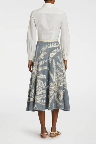 Tasha Skirt 3 Palm Embroidery | Blue