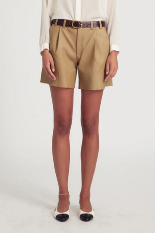 Deep Pleat Trouser Shorts | Khaki