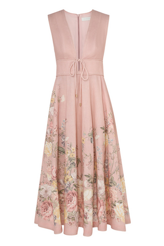 Waverly Plunge Midi Dress | Pink Floral