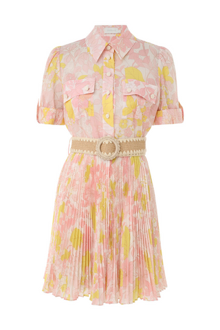 Pop Pleated Mini Dress | Pink/Yellow Floral