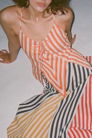 V Top in Vintage Stripes | Orange