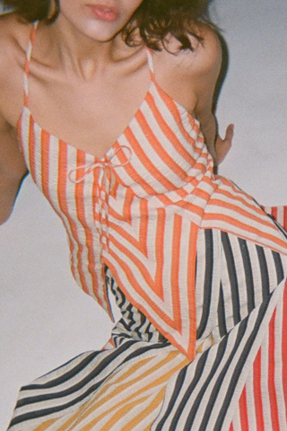 V Top in Vintage Stripes | Orange