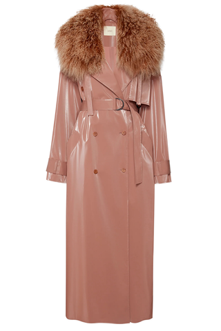 Vinyl Double Breasted Trench With Shearling | Mauve