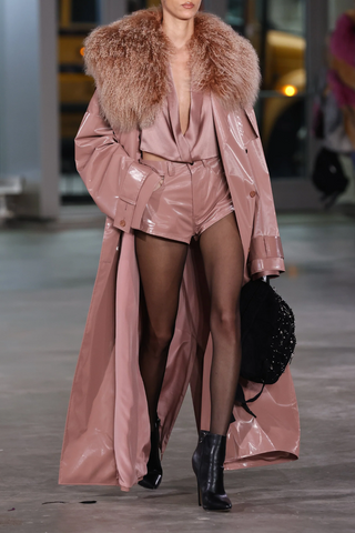 Vinyl Double Breasted Trench With Shearling | Mauve