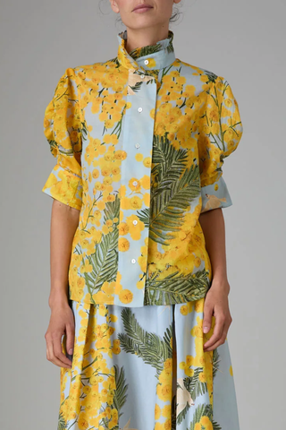 Vita Voile Garden Of Eden Print Blouse | Yellow / Storm Blue