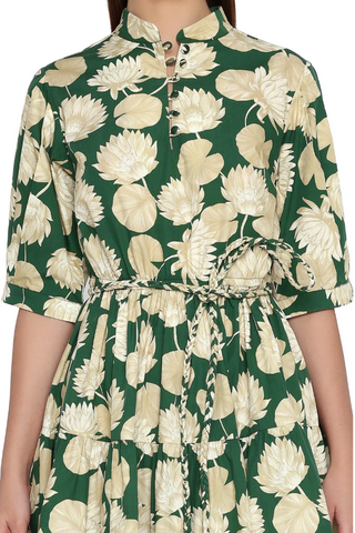 Weekend Mini Dress | Emerald and Sand Water Lily