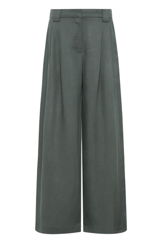 Wide Leg Pleat Pants | Balsam Green