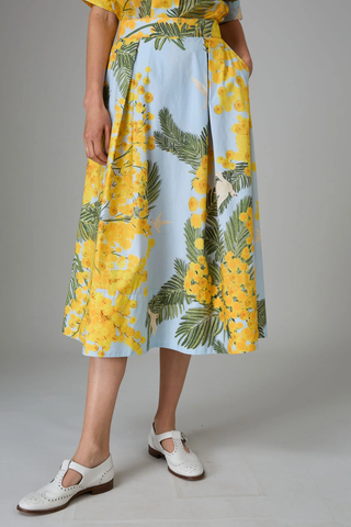 Wynona Poplin Garden of Eden Print Skirt | Yellow / Storm Blue