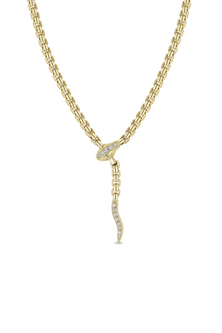 Medium Box Chain Snake Necklace with Pave Diamond