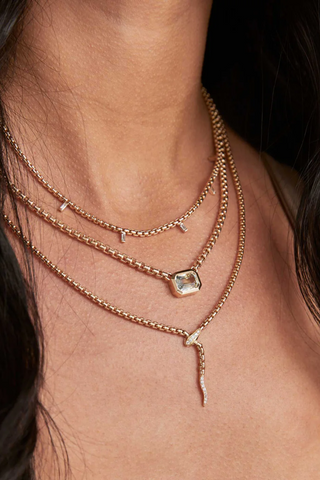 14k 5 Vertical Baguette Diamond Medium Box Chain Necklace
